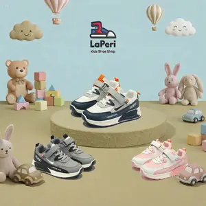 LAPERI YN-XYY6302  Sepatu Sekolah Anak Dengan Fashion Sneakers Mesh Sintes Premium, Kualitas Nyaman Lentur Ringan Desain Ergonomis untuk Aktivitas Aktif Si Kecil! warna Abu, Biru dan Pink dengan size 26-37