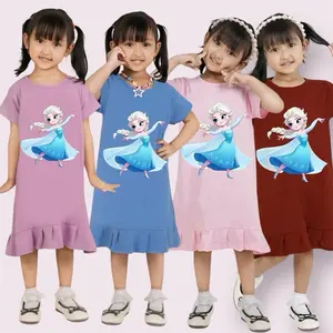 Daster Anak Perempuan Karakter FROZEN Dress Model Rempel Umur 1 - 9 tahun Bahan Katun Combed(Ori)