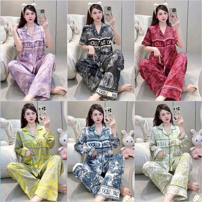 Đồ Bộ Pijama ,Áo 2 Túi ,Nút Bọc,Họa Tiết Rừng,-LucKy Có Nhiều Màu, Latin (LụaMịn) Có Size Từ 45-75kg ,Vải Mềm Mát , Quần Dài Tay Áo Dài,Ngắn, Cho Nữ Mặc Bốn Mùa