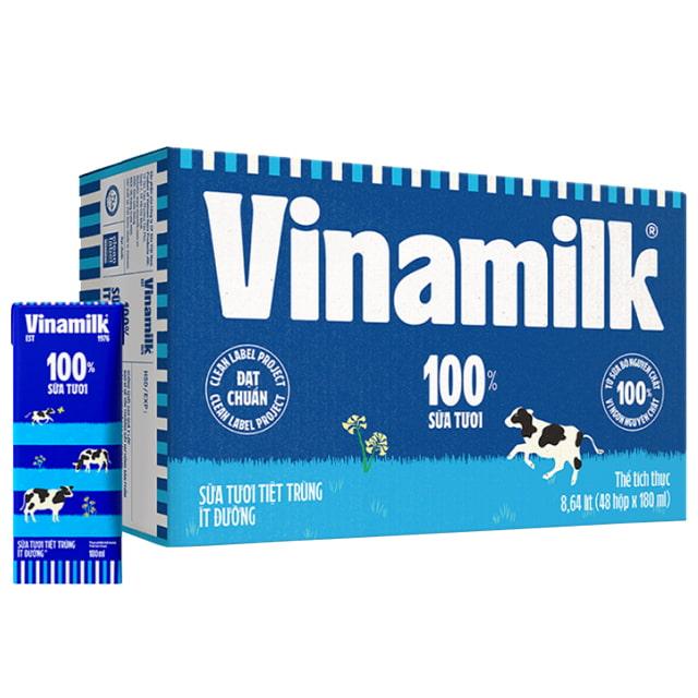 Thùng 48 hộp 180ml Sữa tươi tiệt trùng Ít đường Vinamilk