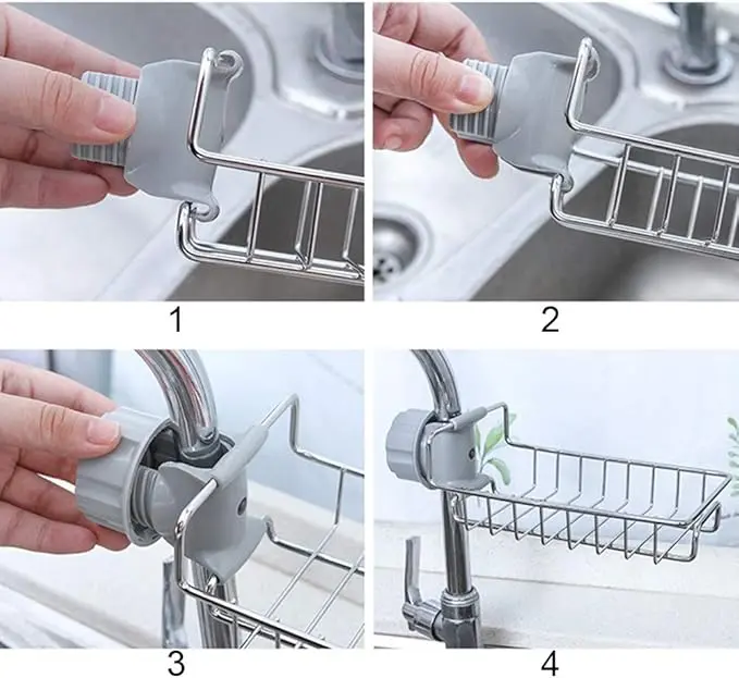 Kệ Vòi Nước, Làm Bằng Thép Không Gỉ, Thiết Kế Khoét Lỗ Có Thể Điều Chỉnh Và Thoát Nước Có thể được sử dụng như một giá đỡ giẻ lau, cho khăn lau bát đĩa và được gắn vào tường. 3