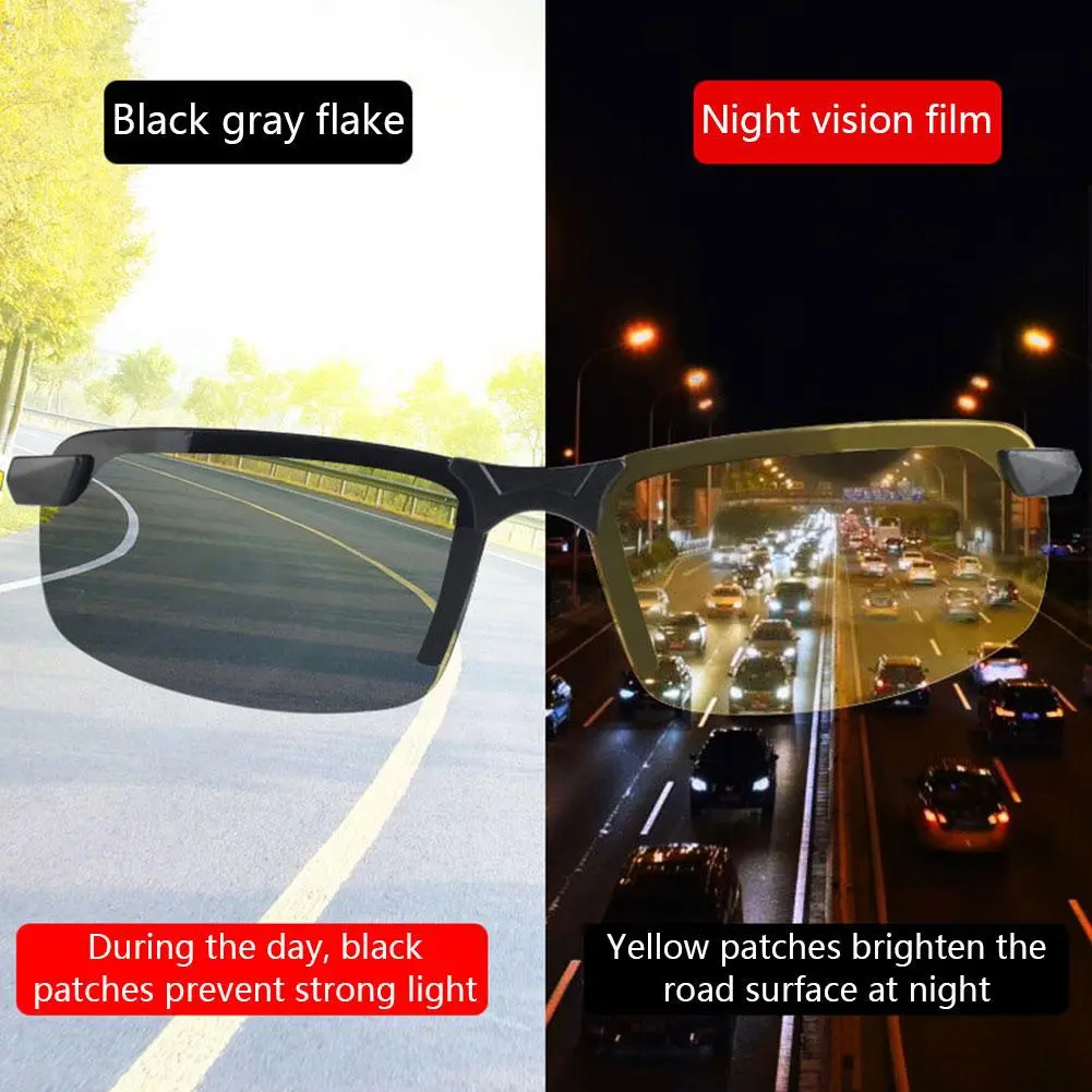 Cermin Mata Penglihatan Siang dan Malam Lelaki, Cermin Mata Hitam Terpolarisasi Warna untuk Memandu, Cermin Mata Penglihatan Matahari untuk Pemandu, Perubahan Lelaki F9J8