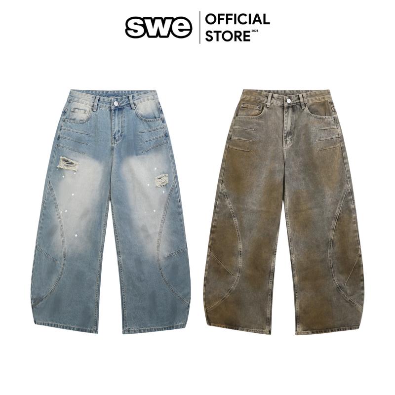 Quần Jeans Wash Dài Ống Rộng Unisex Nam/Nữ Local Brand SWE ARC WIDE JEANS - MUD FADE/ WASHED BLUE