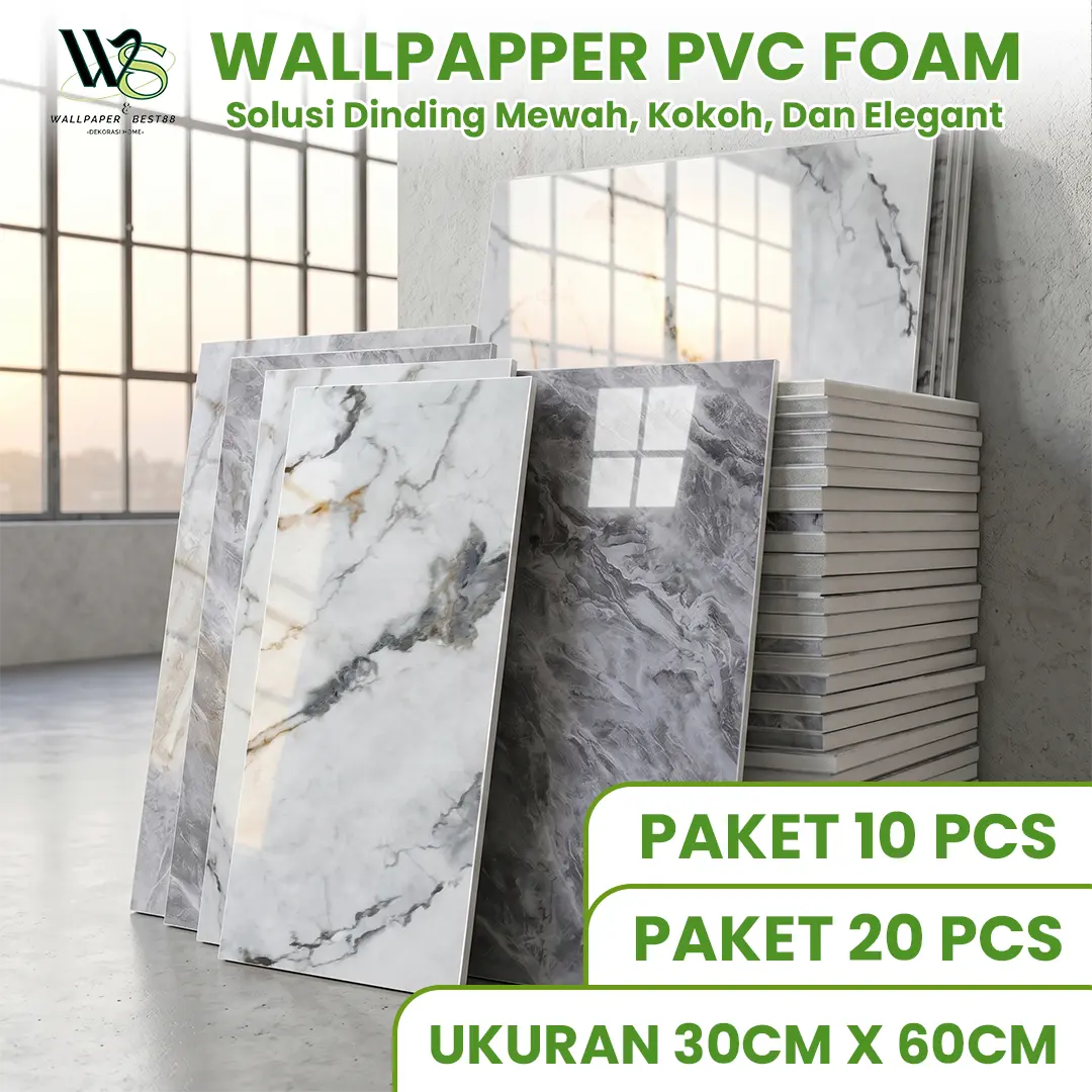 BEST- Wallpaper PAKET 10 & 20 LEMBAR- Wallpaper Vinyl Marble Granit Wallpaper Dinding Kamar Stiker Keramik 30X60Cm / Wallpaper Kamar Mandi/ Foam Dinding Marmer