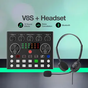 Bonkyo V8S Soundcard Bluetooth 5.0 Mikrofon Streaming Karaoke Portabel 112 Suara Efek Suara Profesional untuk Laptop & Elektronik