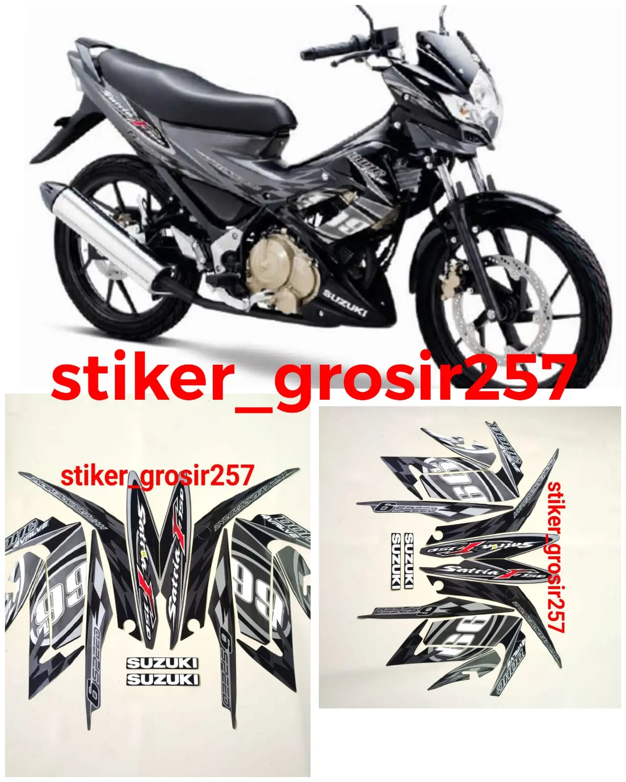 STIKER STRIPING & LIS BODY MOTOR SATRIA FU BARONG 99 TAHUN 2012 WARNA ABU HITAM STANDAR - Motorcycle