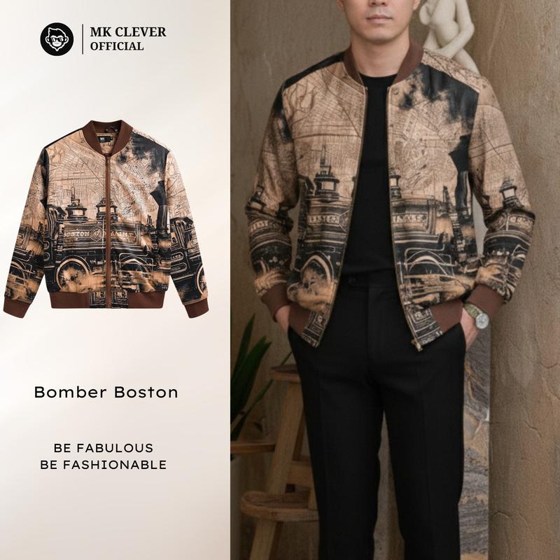 MK CLEVER Áo Khoác Bomber Boston MK CLEVER Vải Gió Mịn 3 Lớp Trần Bông Dày Dặn Form Dáng Trẻ Trung Menswear Nam Size M L XL 2XL Chất Liệu Vải Gió Mềm Mịn Màu Sắc Nổi Bật Họa Tiết Trendy