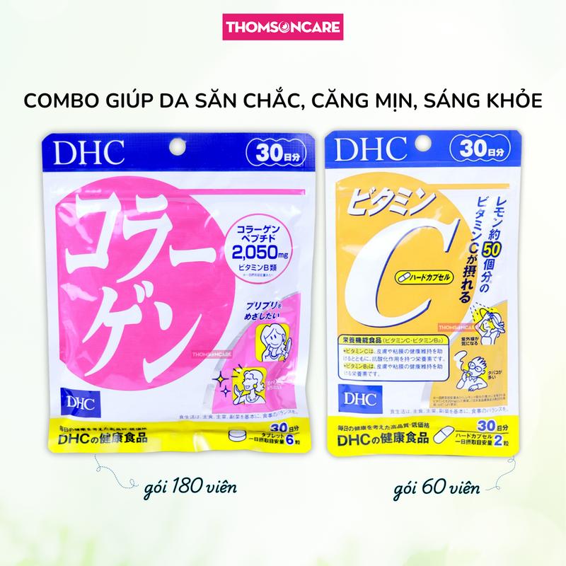  Viên uống DHC Collagen 180 viên và Vitamin C DHC 60 viên combo cho người da nhăn nheo da không đều màu 
