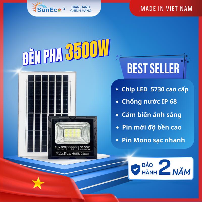 Suneco Đèn Pha Năng Lượng Mặt Trời 3500w Sáng Mạnh Chống Thấm Nước IP69 Nâng Cấp Chip LED 5730 Pin Mono Sạc Nhanh Siêu Sáng Pin Mới Bảo Hành Chính Hãng