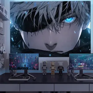 Gojo Satoru Jujutsu Kaisen Latar Belakang Dinding Gantung Dekorasi Anime Penutup Dinding untuk Kamar Tidur Asrama Mahasiswa, Kepala Tempat Tidur, Terpasang di Dinding, Bahan Kain