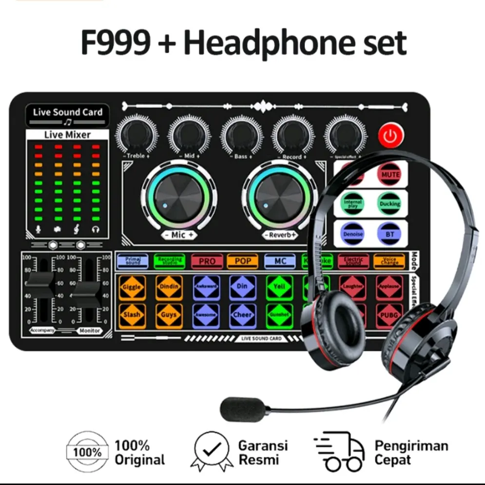 Paket F999+SH.10 Sound Card Set Peralatan Bernyanyi Plus Siaran Streaming Langsung   Headphone Microphone Audio Laptop