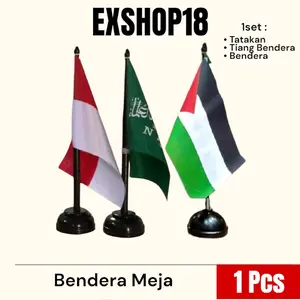 Bendera Meja + Tiang Indonesia / Bendera Meja NU / Bendera Meja Palestina  sudah 1set Bendera + Tiang
