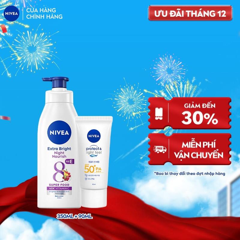  Bộ đôi Sữa Dưỡng Thể NIVEA 8 Super Fooods Hỗ Trợ Dưỡng Sáng Da và Kem Chống Nắng NIVEA PROTECT & LIGHT FEEL SPF50+ PA+++ - 98412 + 86018 