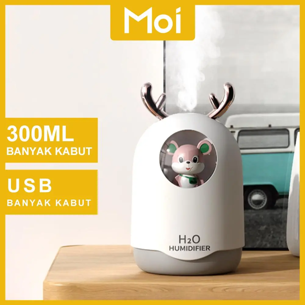 Moi 300ML Mini Humidifier Model Mouse Design diffuser kabel Pink Putih