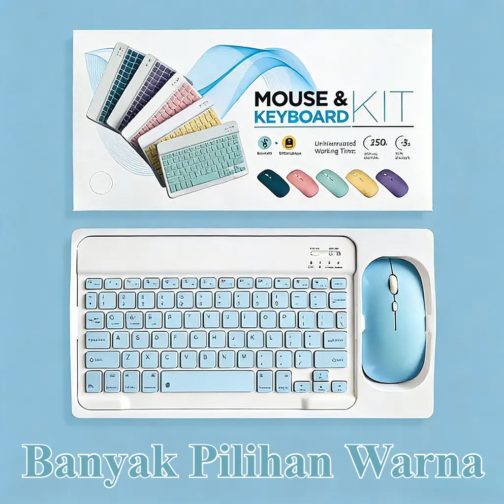 Keyboard Bluetooth + Mouse Wireless 10 Inch 3in1 Set - 2nd Gen, Lightweight Portable untuk iPad, Samsung, Xiaomi, Tablet & HP
