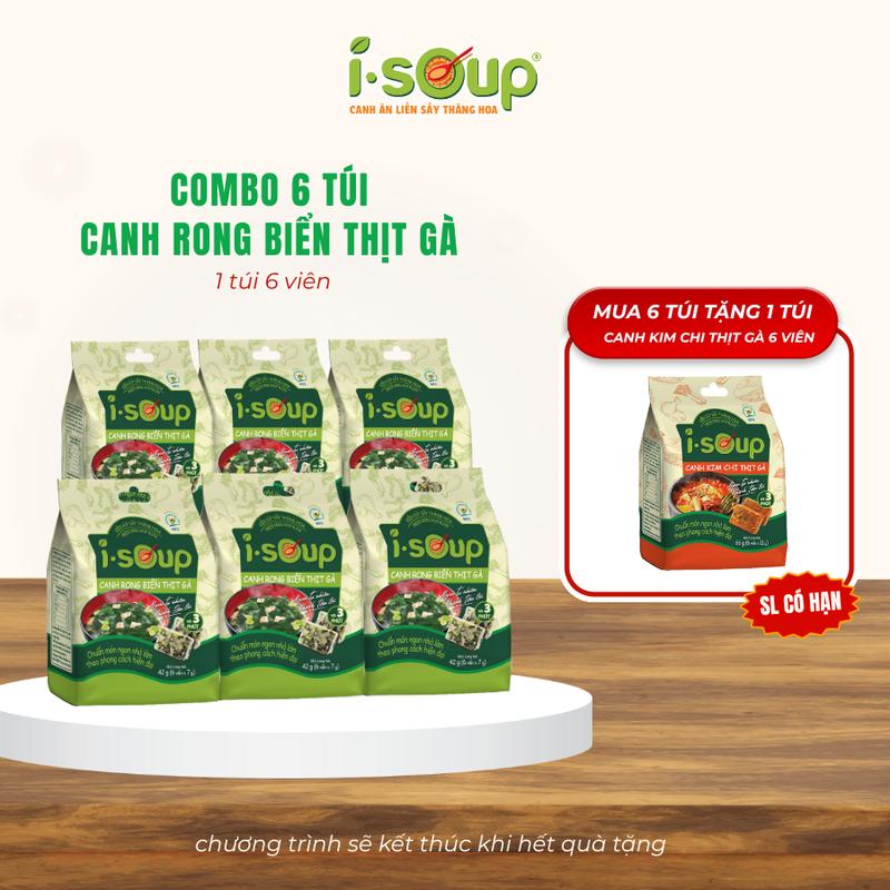 KMT10 COMBO 6 TÚI RONG BIỂN THỊT GÀ ISOUP - Canh Ăn Liền Sấy Thăng Hoa