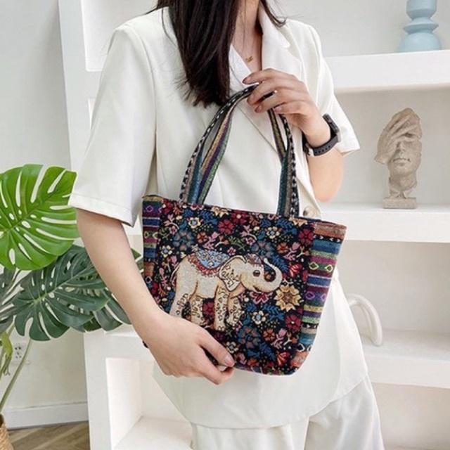 OPIOBAGS TAS TOTE MOTIF GAJAH WANITA IMPORT / TAS TOTEBAG / HANDBAG / TFW 66 1