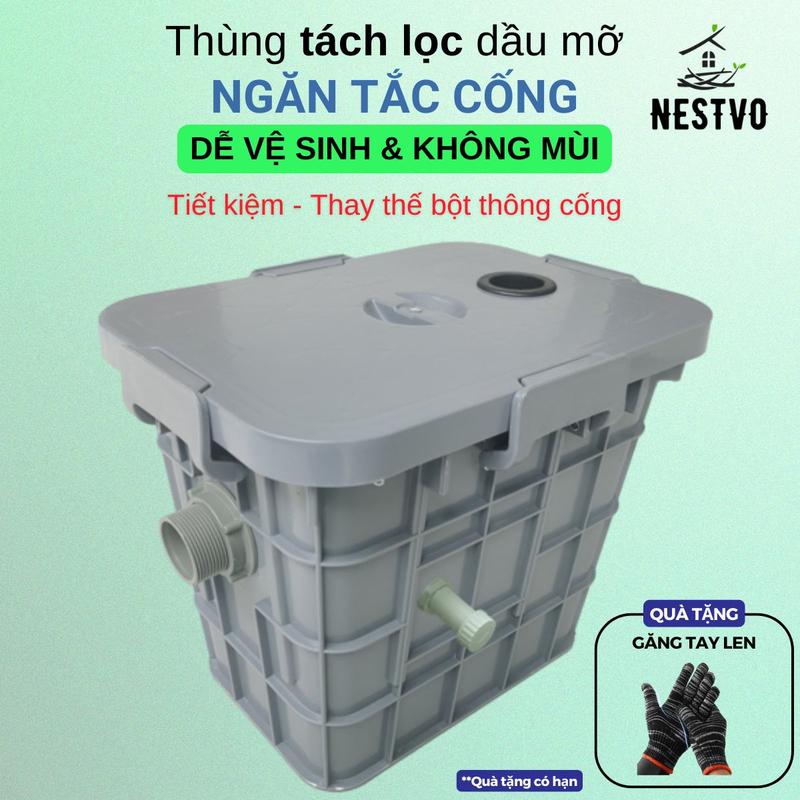 Thùng tách lọc dầu mỡ ngăn tắc cống 25L NESTVO thay thế chất thông cống-Lắp dưới bồn rửa chén gia đình dễ vệ sinh