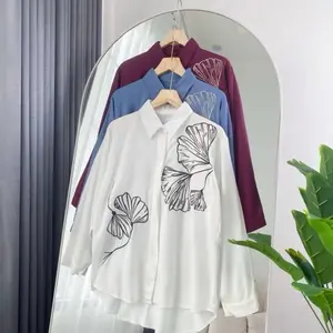 Kemeja Anggun Bordir Bunga Lengan Panjang/Atasan Bordir Korean Look