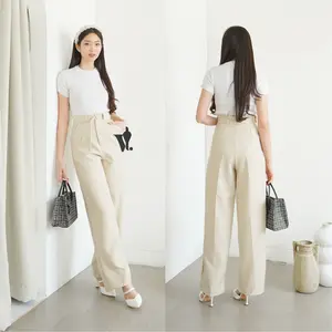 Veyn Livery - Loora  Highwaisted Celana Kantor Wanita Elegan Pinggang Tinggi Non Stretch Celana Panjang Wanita Formal Kerja kulot  tali ivory Loose Pants Trousers ootd
