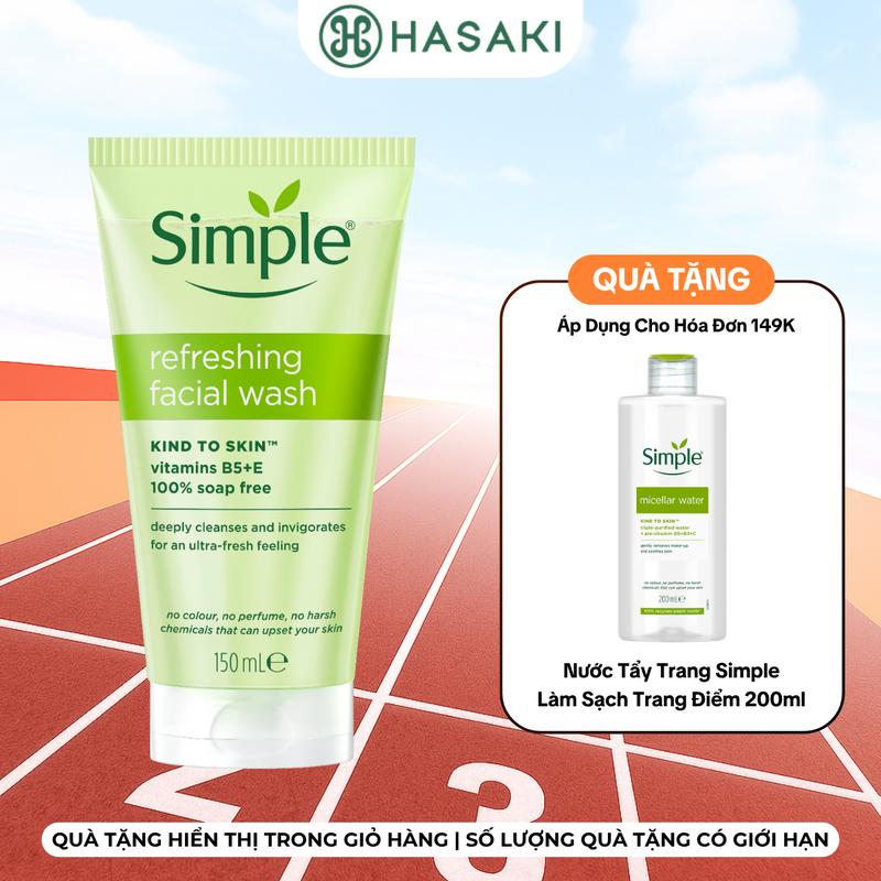 [HÓA ĐƠN 149K TẶNG NƯỚC TẨY TRANG 200ML] Sữa Rửa Mặt Simple Giúp Da Sạch Thoáng 150ml | HASAKI BEAUTY