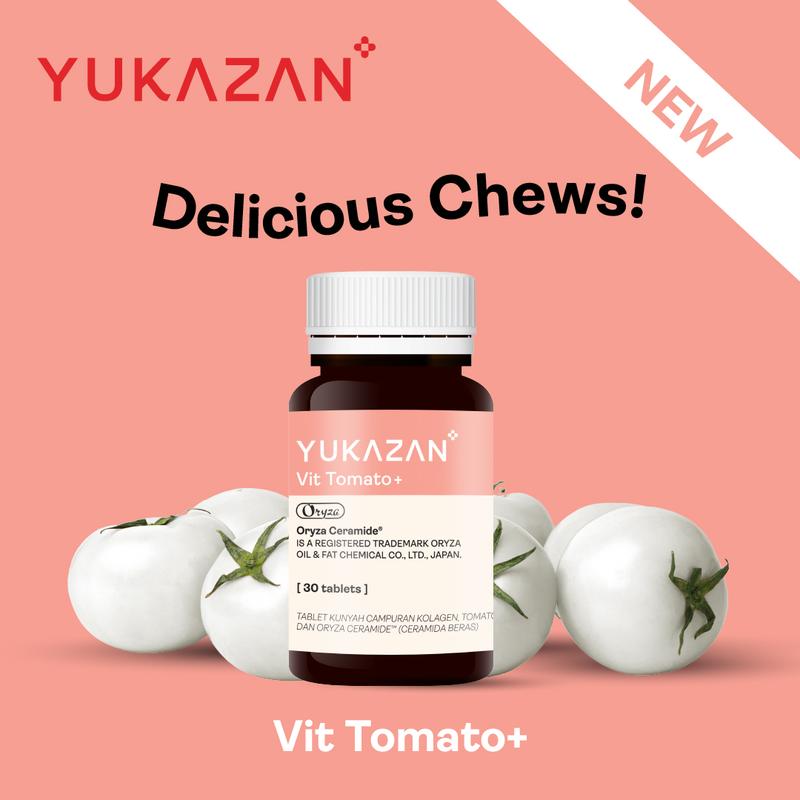 Yukazan Vit Tomato+ Brightening Supplement 4's - Collagen, White Tomato, Oryza Ceramide Chewable Tablet - Oral Sunblock (30 tablets) 2
