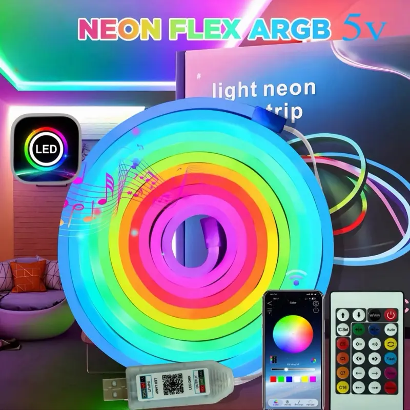 LED NEON FLEX ARGB-RGB 16TR màu, tháy theo nhạc điều khiển app, remote trang trí uốn hình theo sở thích
