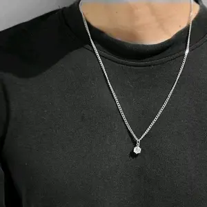 KALUNG TITANIUM LIONTIN PERMATA SATU  MEWAH RANTAI SILVER KALUNG PRIA WANITA ANTI KARAT