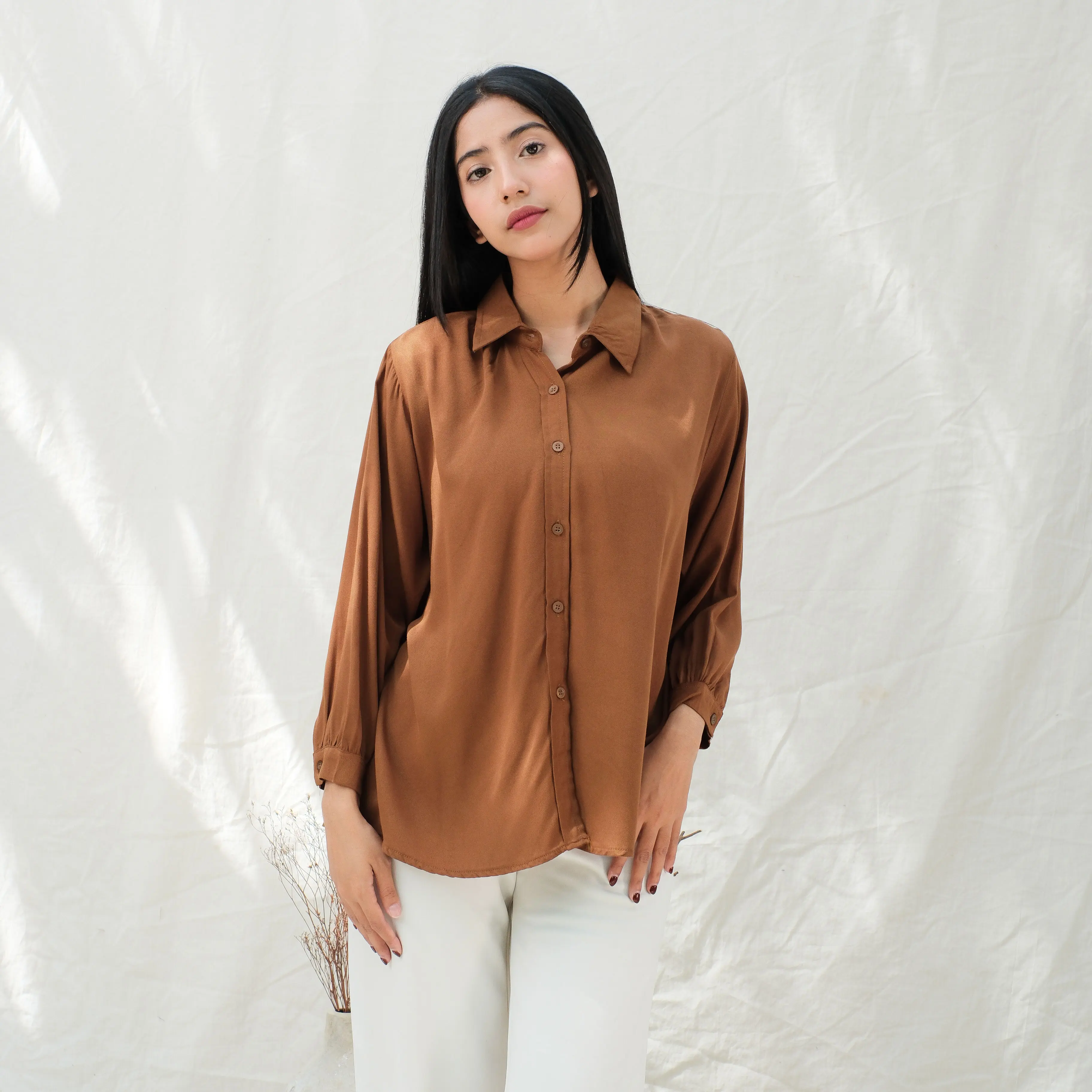 Clara Shirt Kemeja Basic Polos Wanita Bahan Rayon Twill - Blouse Wanita Oversized Atasan Baju Cantik