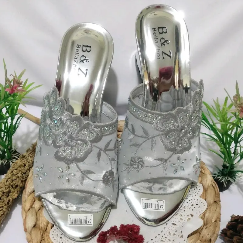 Sendal High Heels Wanita Pesta KP-02 Realpick100% Asli - Hak 5cm, Open Toe, Sol Karet Nonslip, Bahan Sintetis dan Gliter, Size 37-42 Shoes Sandal 2