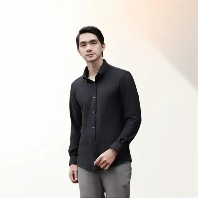 Kemeja Polos Pria Lengan Panjang Pique Casual Series