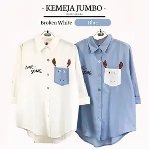 Wina Kemeja Wanita S M L XL XXL 3XL 4XL 5L - Kemeja Jumbo Ld 110 120 130 140 - Matt Linen Rami Sablon Lengan Panjang