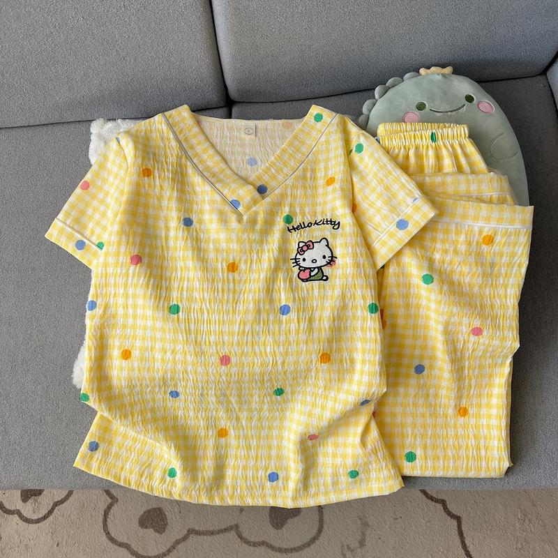 Bốn mùa Đồ ngủ nữ pijama Áo tay ngắn quần dài Thoải mái mềm mại Ngọt ngào dễ thương đồ mặc nhà Có thể mặc ra ngoài Bộ đồ ngủ pyjama