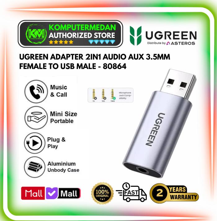 Gambar Converter Audio UGREEN USB 2.0 TO 3.5MM  External Stereo Sound Adapter 80864 dari KomputerMedan OS Kota Medan Tokopedia