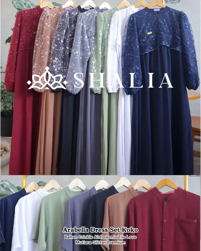[BELI 1 DAPAT 3] GAMIS COUPLE ARABELLA Dress Set Hijab FREE KOKO & HIJAB | Syari Mewah Lebaran Kondangan Crinkle Airflow Tile Mutiara Glitter By Shalia Hijab 4