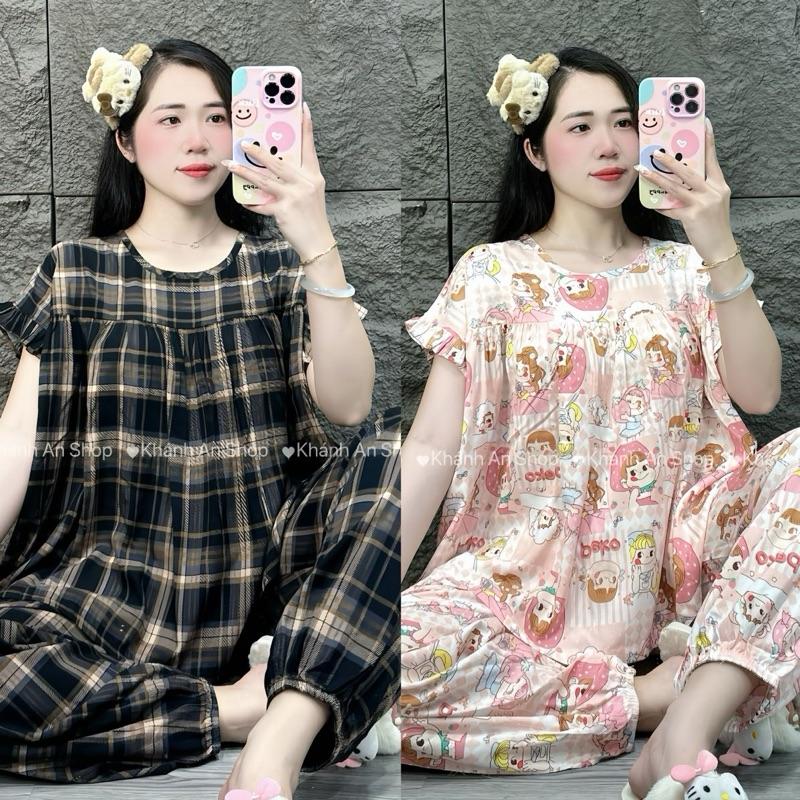 KA152 - {Fom Kiểu Rộng} Đồ Bộ Vải Tole Lanh Nữ VNXK Áo Cổ Tròn Tay Ngắn Quần Bo Chun Co Giãn