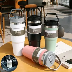 Travel Tumbler Handle 30oz 900ml Thermos Bottle Stainless Steel Straw Tahan Dingin Souvenir