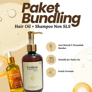 Shampoo Non SLS + Hair Oil Penumbuh Rambut Alami, Ginseng, Aloe, Rosemary & Kemiri | Lengkap untuk Rambut Sehat
