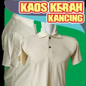 kaos polos  Pendek kerah kancing warna krem, kain katun kombed 24s, , kaos menyerap keringat Combed Oblong Baju Pria Polos Sablon Dewasa Custom Keren Distro Panjang Wanita