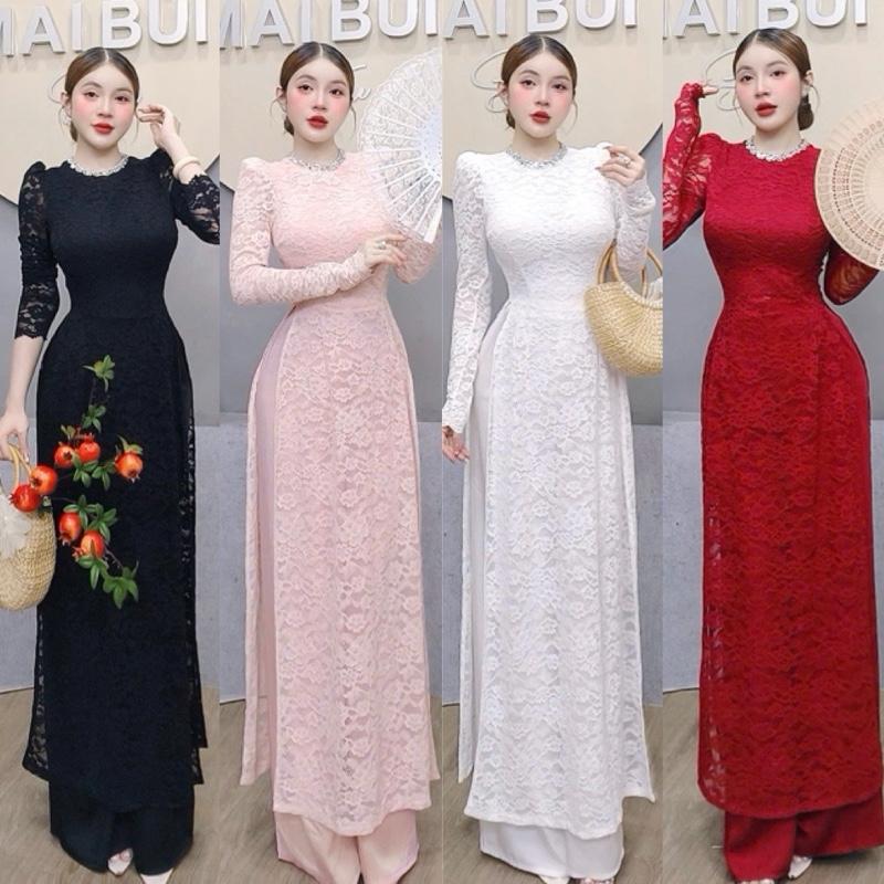 AD4 - Áo Dài KÈM QUẦN Cổ Tròn Đính Đá Mai Bùi Store