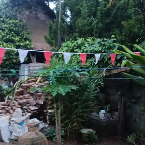 Bendera Merah Putih Hut Republik Indonesia Bunting Flag Segitiga Gantung 5 meter motif Sablon Garuda Bahan Kain Parasut