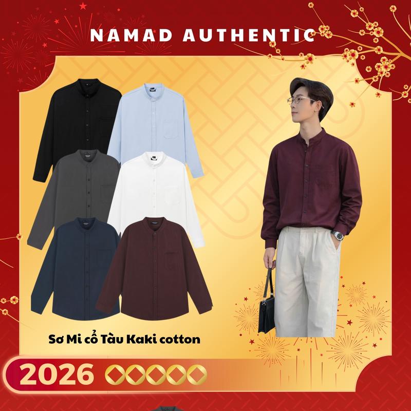 Áo Sơ Mi Cổ Tàu NAMAD Dài Tay Chất Liệu Kaki Cotton Mềm Mịn Forrm Rộng Thấm Hút Mồ Hôi
