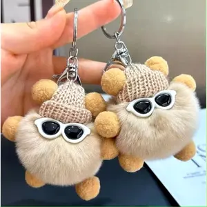 Cartmax - Gantungan Tas Kunci Lucu Kurcaci Kelinci Bulu Kacamata Cute Glasses Rabbit Bag Keychain