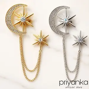 Bros Pin Rantai Jas Rumbai Melayu/Bros Desain Bintang Bunga Pria dan Wanita/Bros Kebaya Janggan