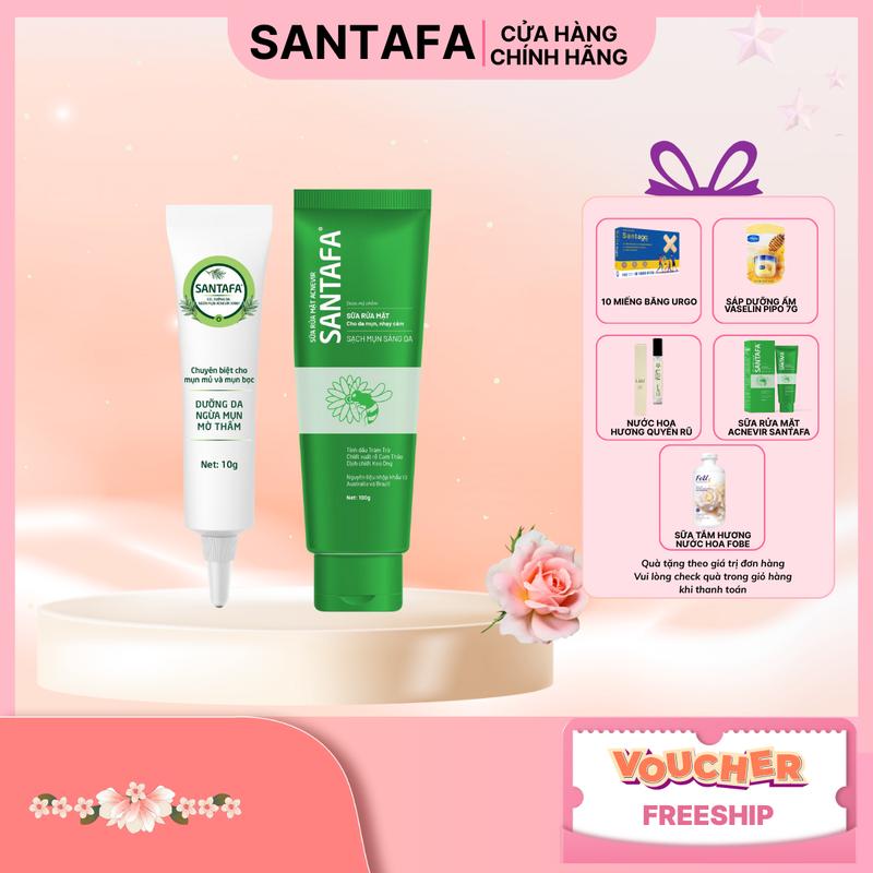 Combo Sữa Rửa Mặt Và Kem Hỗ Trợ Ngừa Mụn Bọc Mụn Sưng Acnevir Santafa Skincare Chăm Sóc Da Làm Đẹp Da Nữ Women Dưỡng Ẩm Da