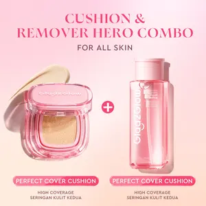 【Hero combo】Glad2Glow Cushion&Remover 2 in 1 cushion 02+micellar water perfect cover makeup set dengan kandungan skincare mencegah kekusaman dan kulit kering sepanjang hari G2G
