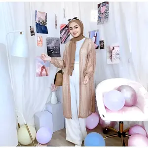 Outerwear Brukat Malika/Cardigan Stylish Kardigan Muslim Atasan Wanita Hitam Panjang