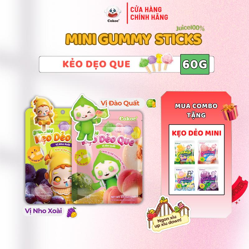 Combo Hời Túi Kẹo Que COKOC Vị Đào Tắc, Nho Xoài – Snack Gia Đình, Vị Trái Cây…