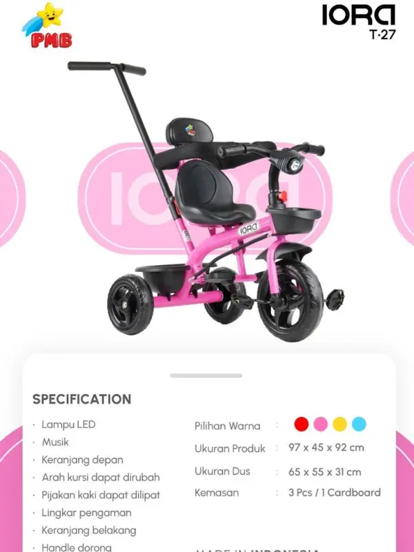 TRICYCLE IORA PMB T27 SEPEDA RODA TIGA ANAK | SEPEDA ANAK RODA TIGA | TRICYCLE ANAK | SEPEDA ANAK MURAH | KADO ANAK | KADO ULTAH ANAK 2