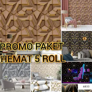 Paket Hemat 5 Roll Wallpaper Sticker Dinding Geometris 3D Dekorasi Dinding Ruang Karaoke Kafe Kertas Pvc